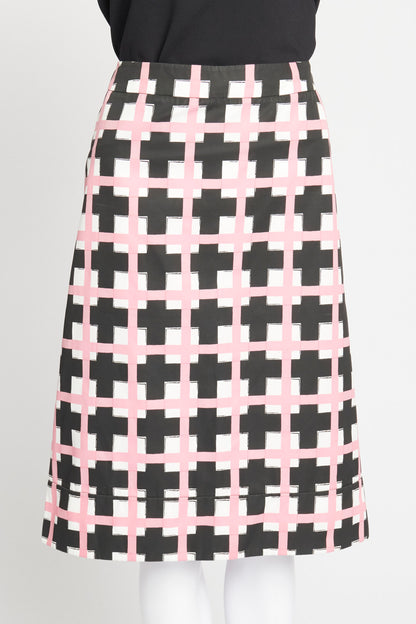 Pink and Black Geometric Print Knee-length Skirt