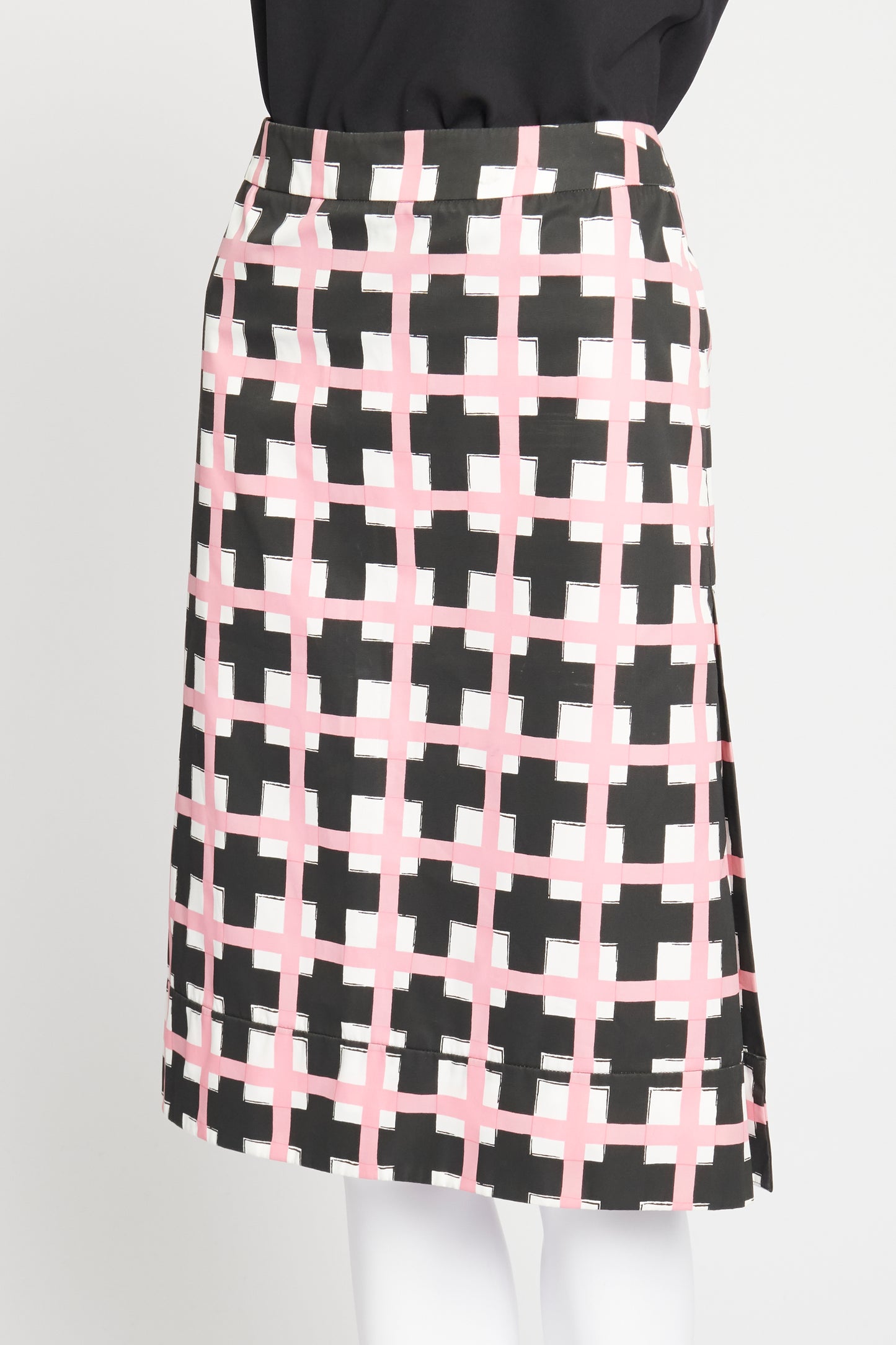 Pink and Black Geometric Print Knee-length Skirt