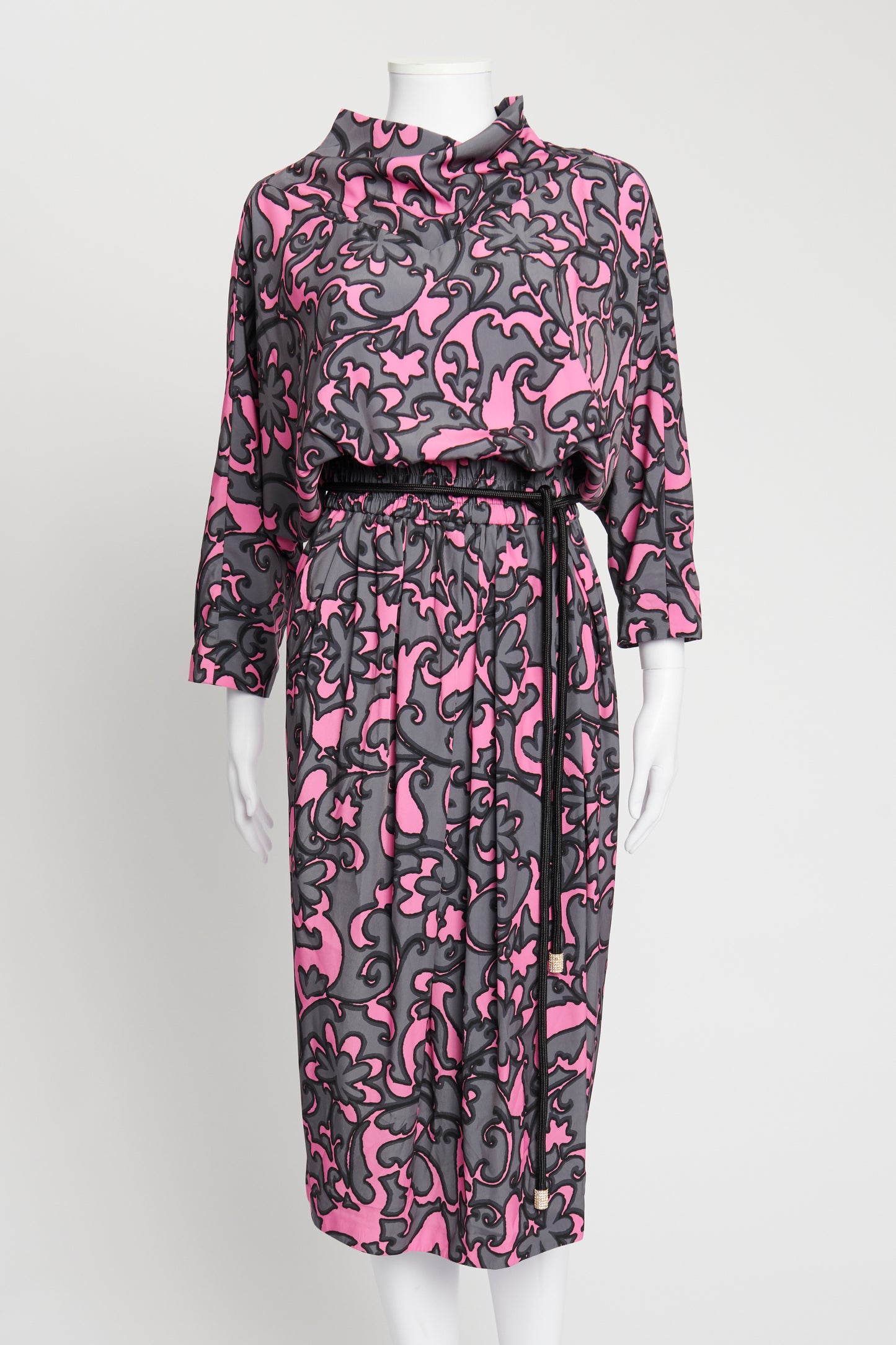 Pink and Grey Printed Jersey Midi Dress