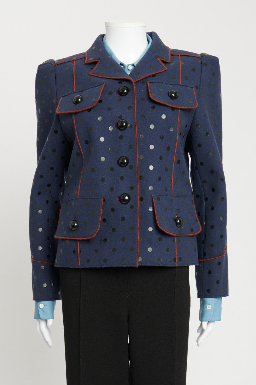 Navy Blue Wool Polka Dot Jacket