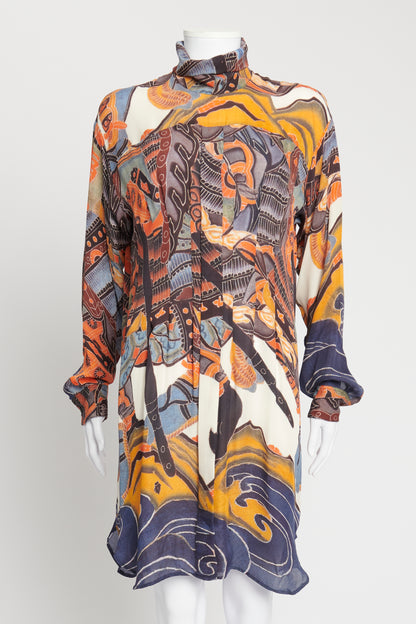Multi Colour Abstract Print Silk Shirt Dress
