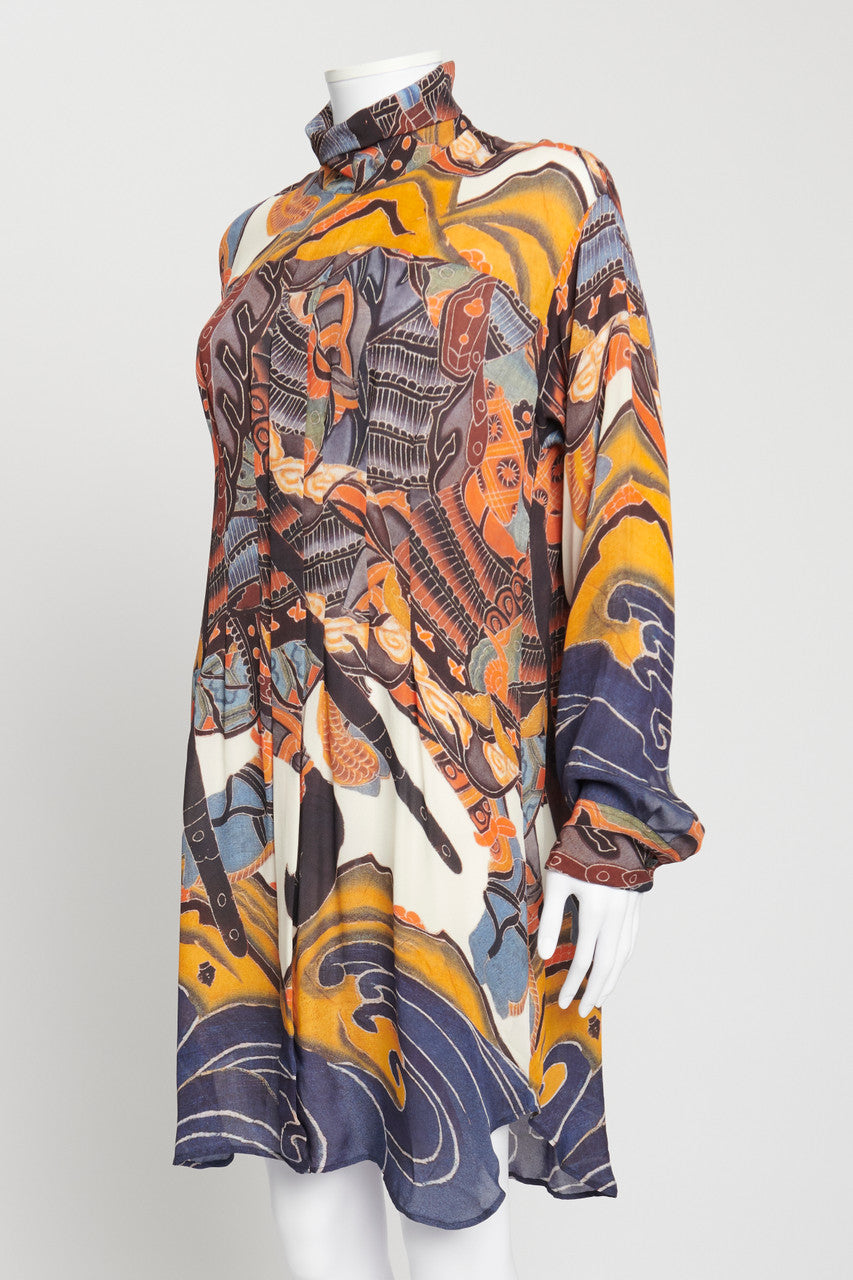 Multi Colour Abstract Print Silk Shirt Dress