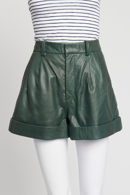 Dark Green Leather Shorts