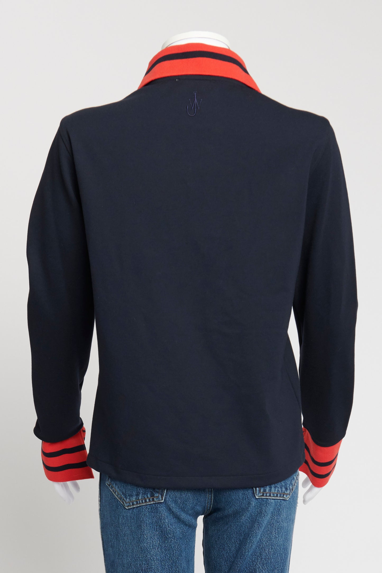 Navy Blue Striped Jersey Half-Zip Top