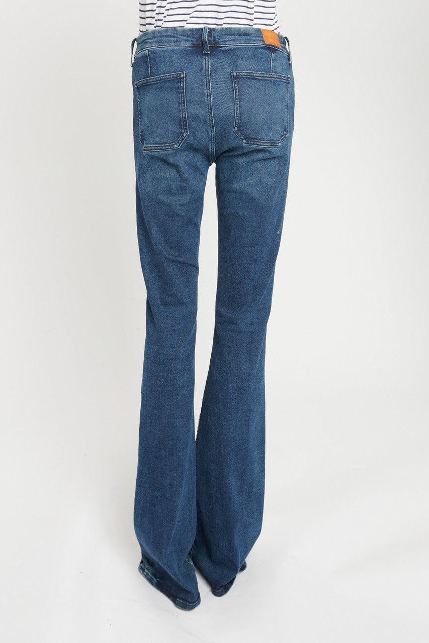 Blue High-Rise Slim Kick Flare Jeans