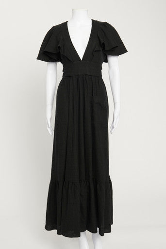 Black Silk and Linen Blend Maxi Dress