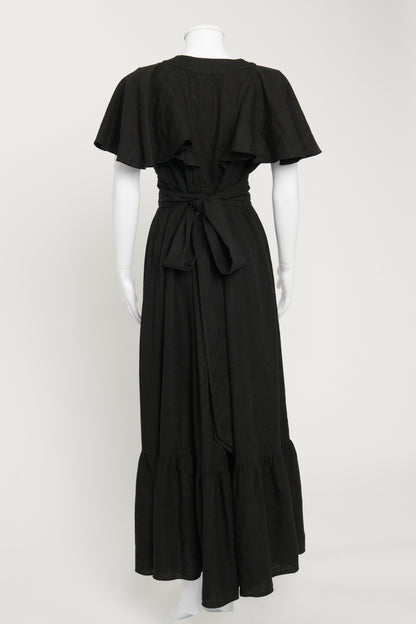 Black Silk and Linen Blend Maxi Dress