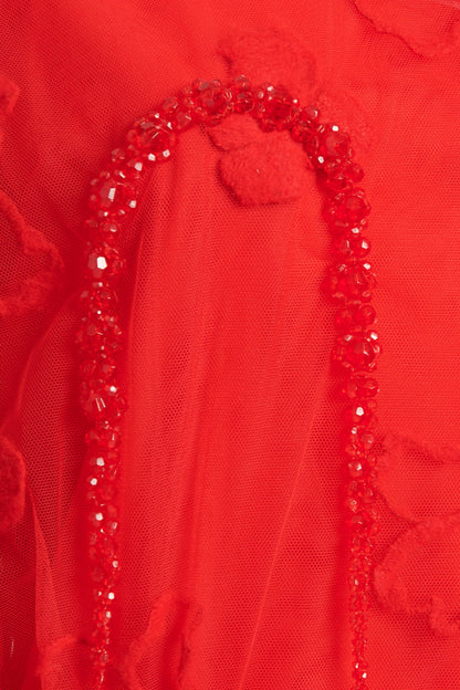 Red Chiffon Maxi Dress with Gem Embroidery