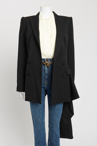 Black Wool Draped Blazer