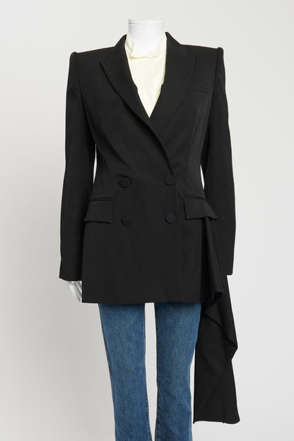 Black Wool Draped Blazer