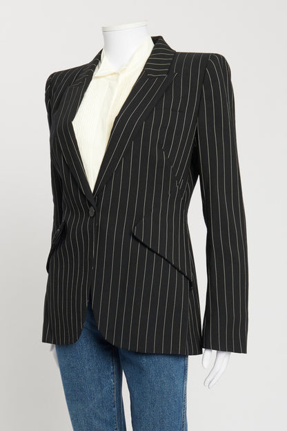 Black and White Striped Wool Blazer