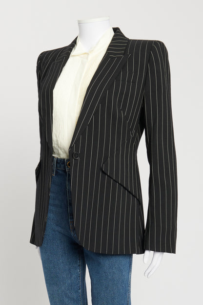 Black and White Striped Wool Blazer