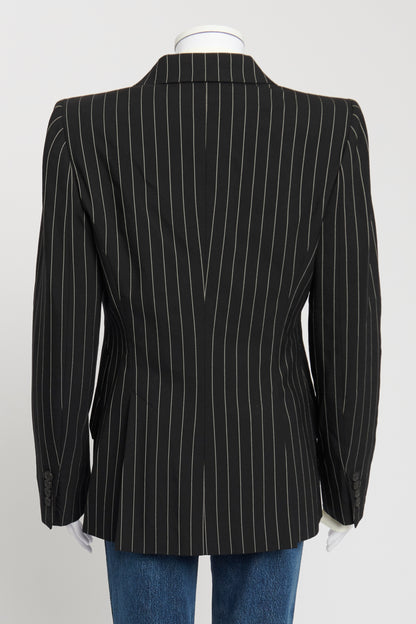 Black and White Striped Wool Blazer