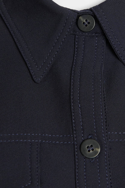 Navy Blue Belted Button Down Shirt with Neon Orange Hem