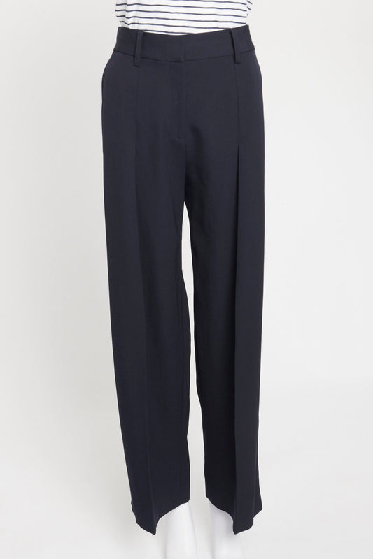 Navy Crepe Trousers with Neon Orange Side Stripe