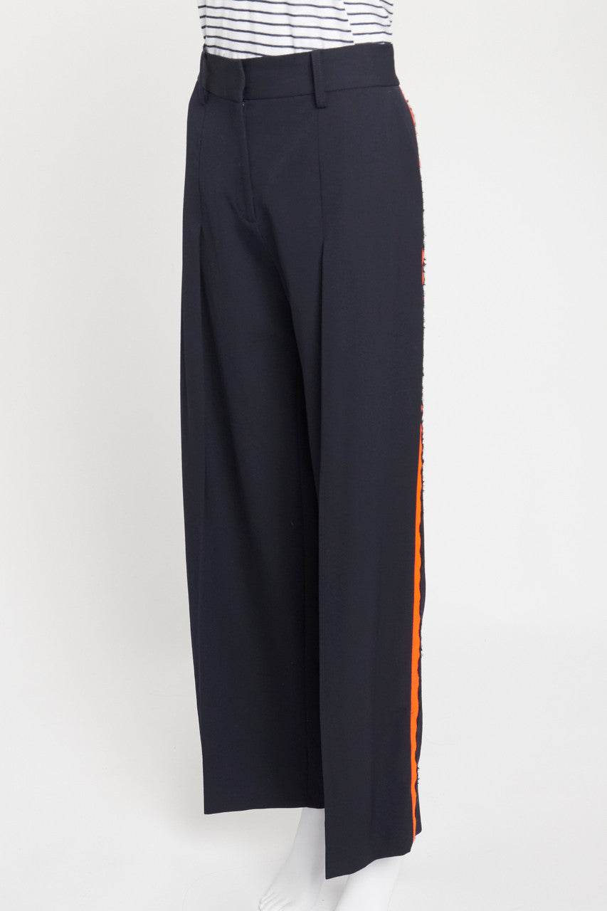 Navy Crepe Trousers with Neon Orange Side Stripe