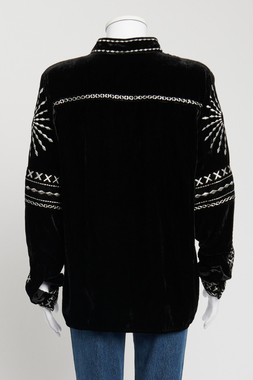 Black Velvet Silver Thread Embroidered Shirt
