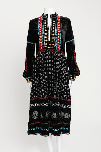 Black Velvet Tyrolean Dress with Colourful Embroideries
