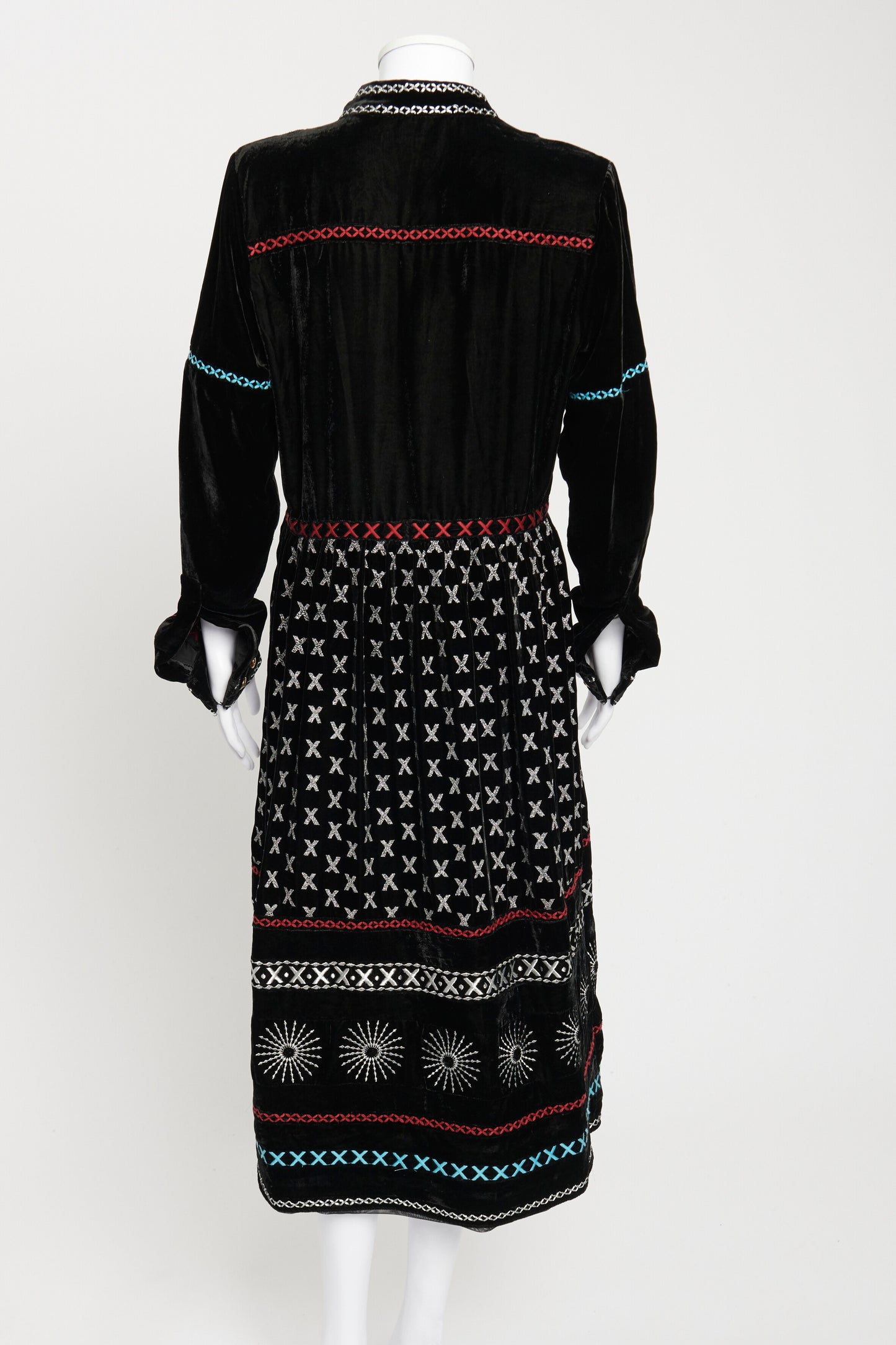Black Velvet Tyrolean Dress with Colourful Embroideries