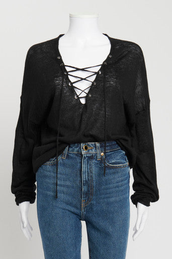 Black Linen Lace Up Preowned Shirt