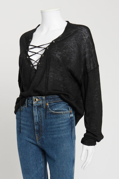 Black Linen Lace Up Preowned Shirt