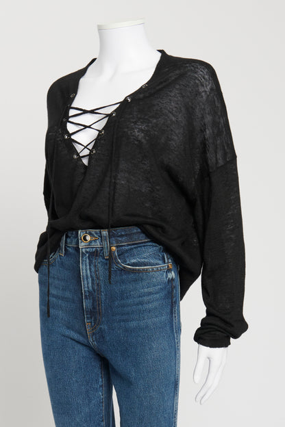 Black Linen Lace Up Preowned Shirt