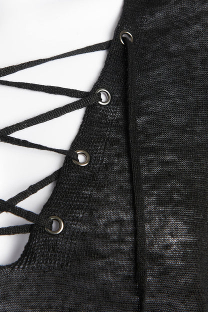 Black Linen Lace Up Preowned Shirt