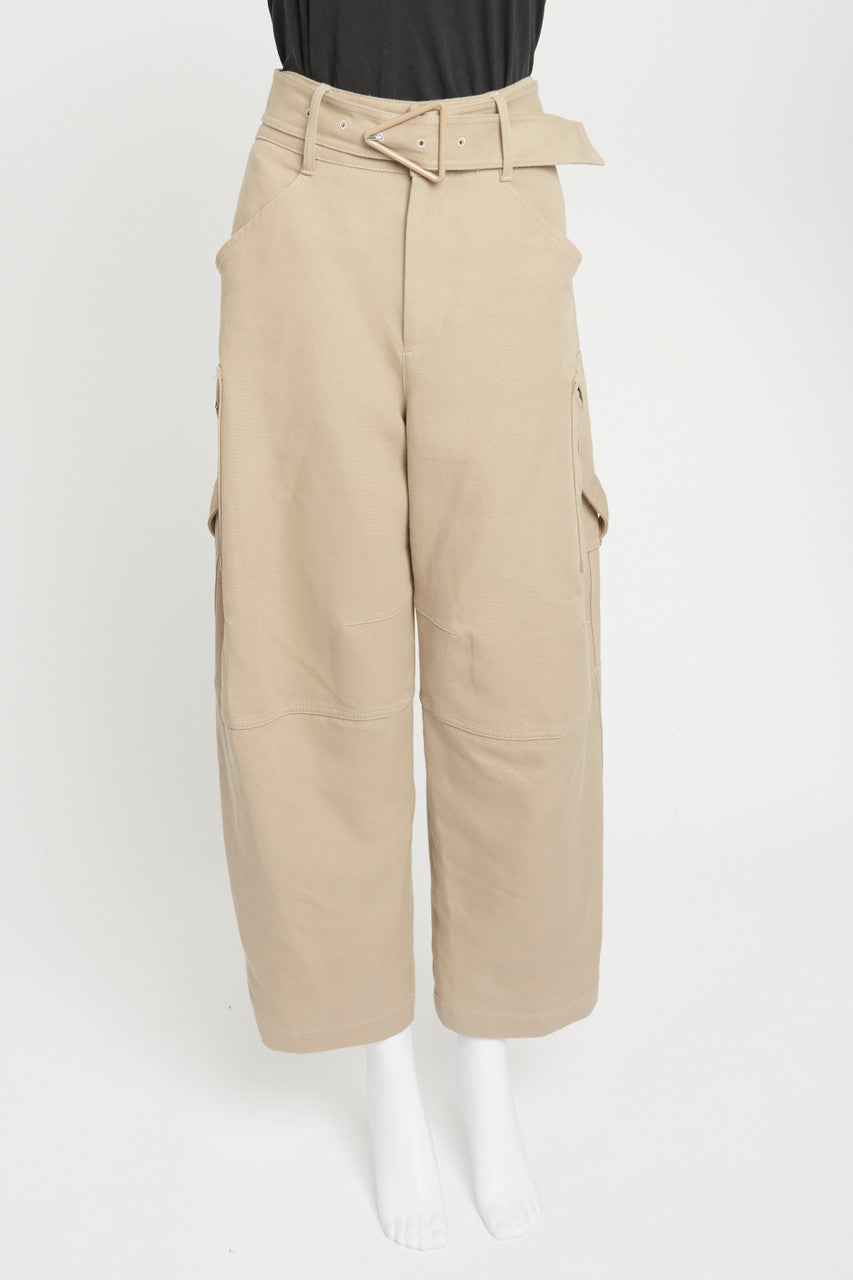 Khaki Belted Cropped Trousers