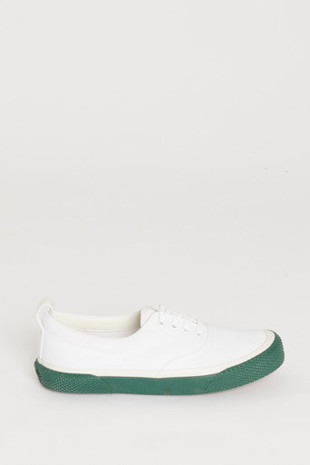 White Cloth Preowned Trainers with Green Platform