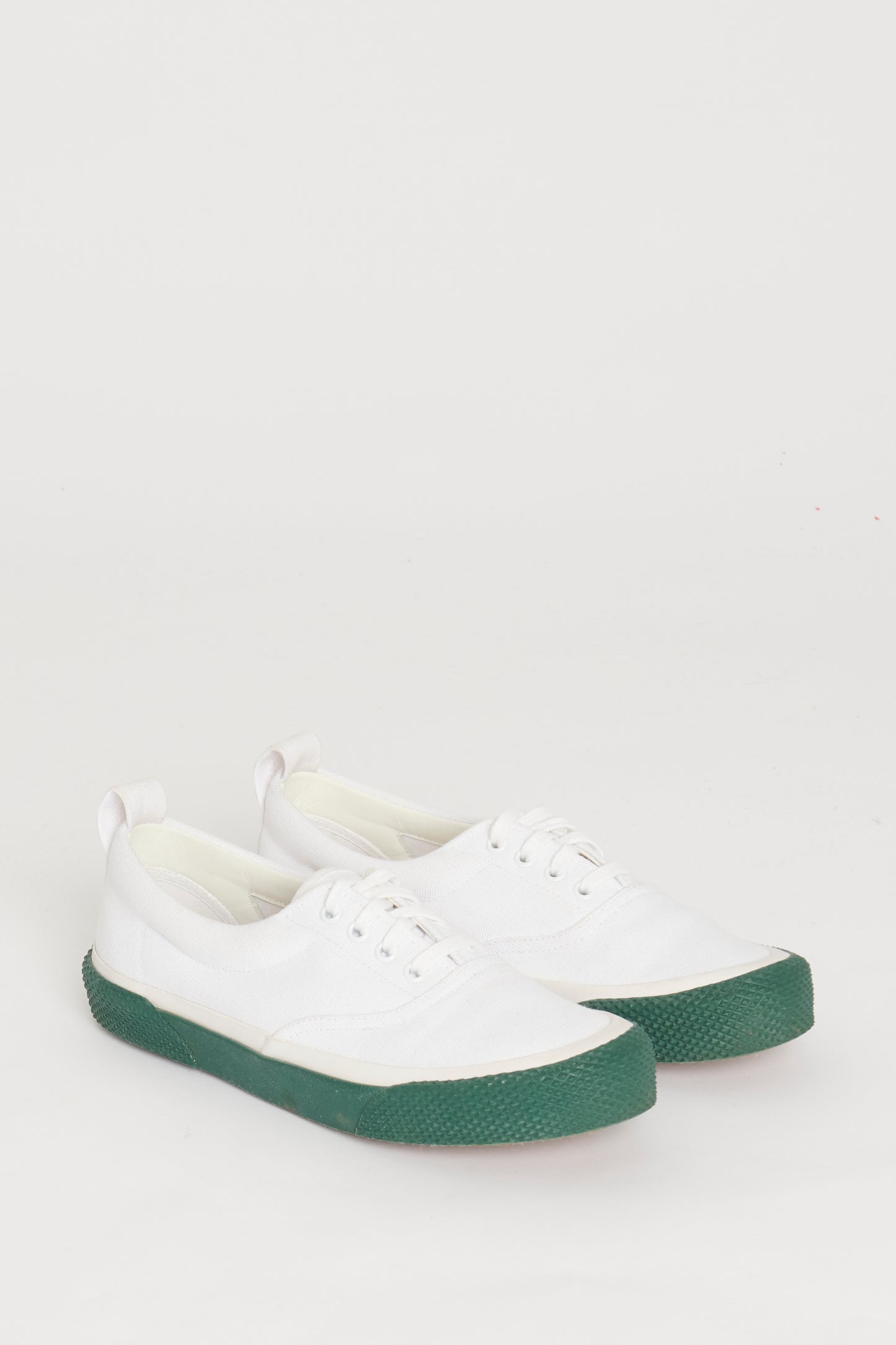 White Cloth Preowned Trainers with Green Platform