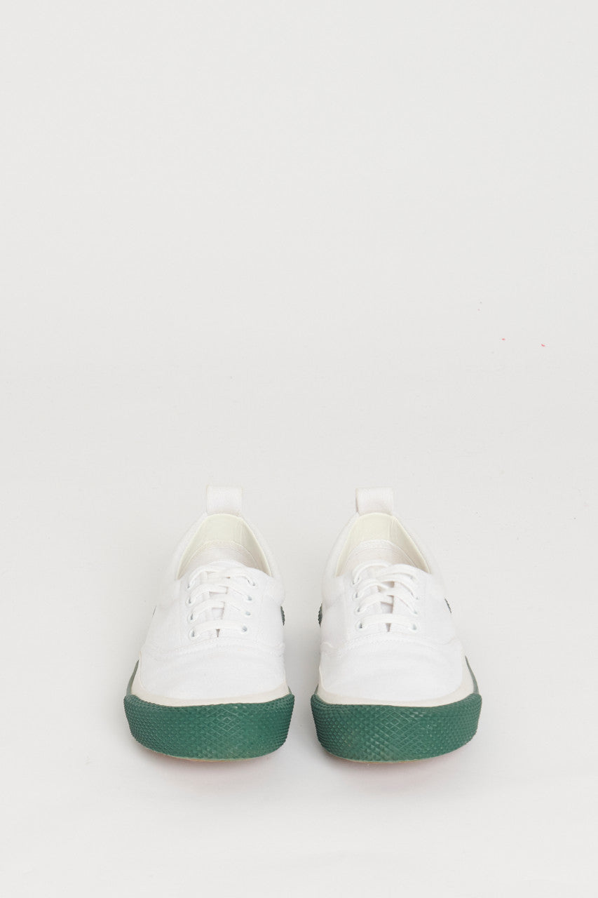 White Cloth Preowned Trainers with Green Platform