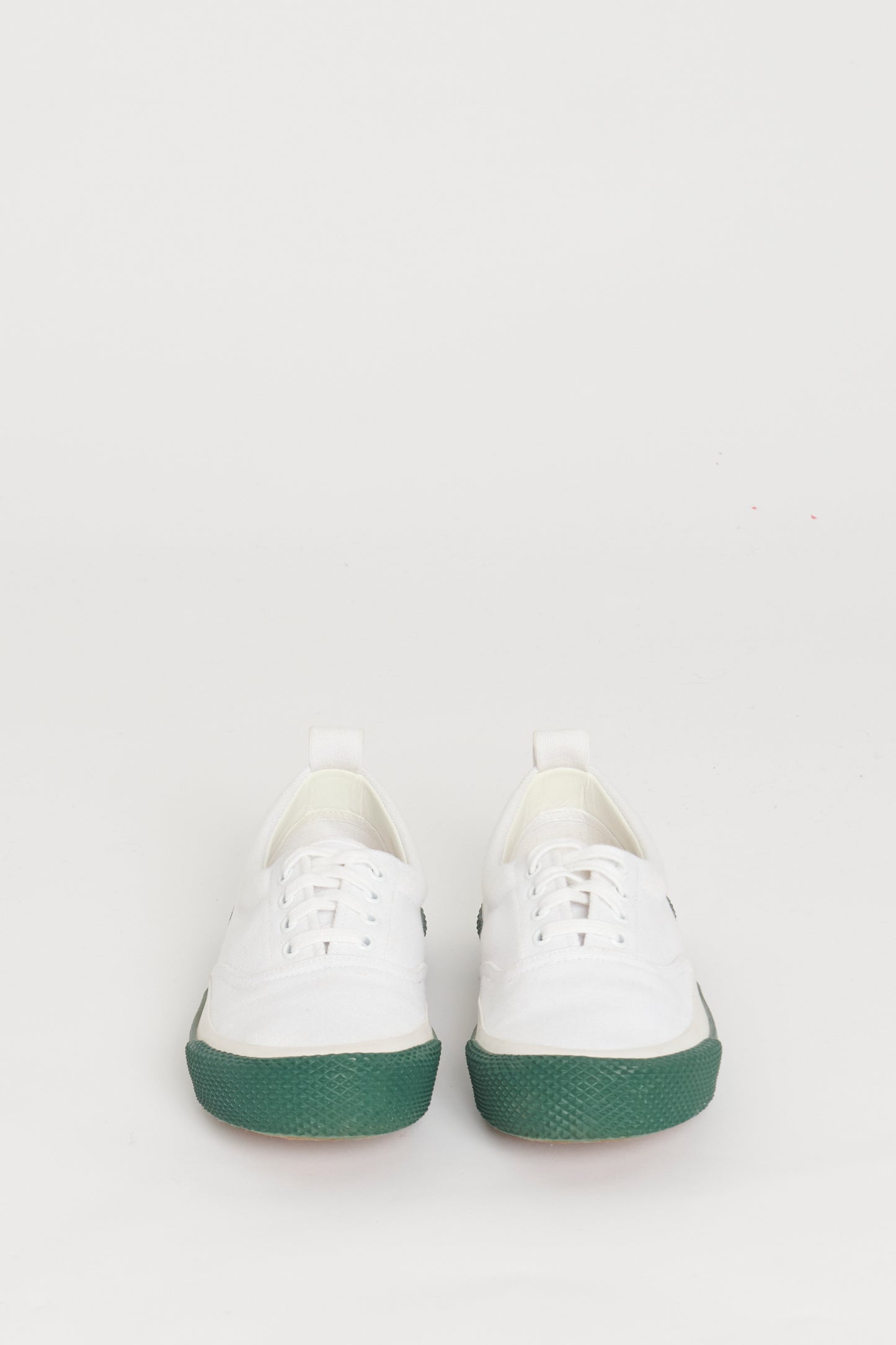 White Cloth Preowned Trainers with Green Platform