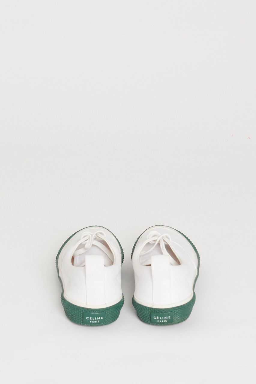 White Cloth Preowned Trainers with Green Platform