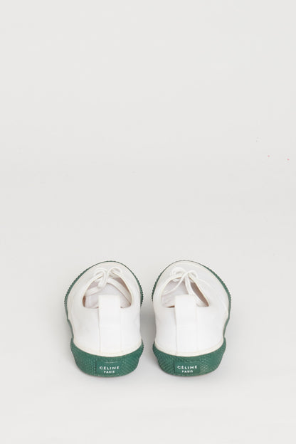 White Cloth Preowned Trainers with Green Platform