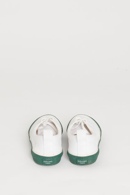 White Cloth Preowned Trainers with Green Platform