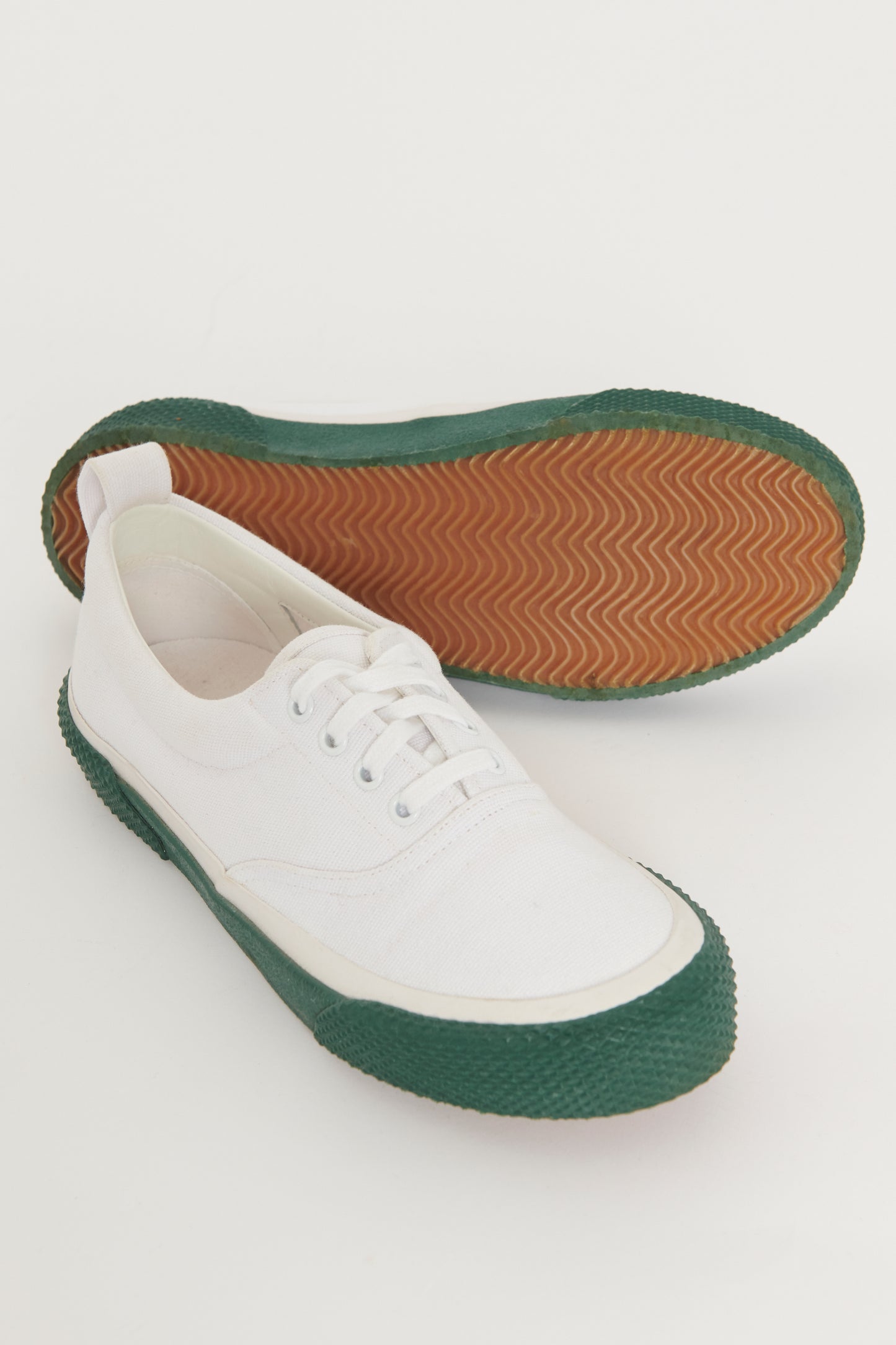 White Cloth Preowned Trainers with Green Platform