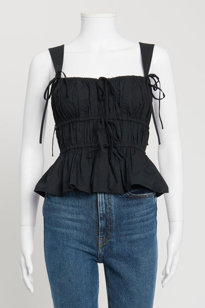 Black 'Lulu' Tie-Detailed Cropped Cotton-Poplin Top