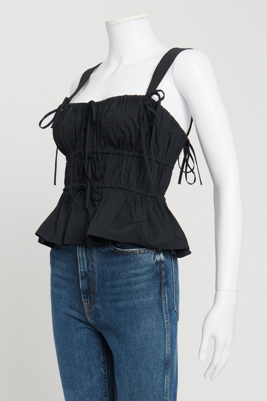 Black 'Lulu' Tie-Detailed Cropped Cotton-Poplin Top