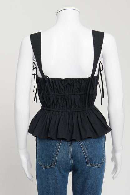 Black 'Lulu' Tie-Detailed Cropped Cotton-Poplin Top