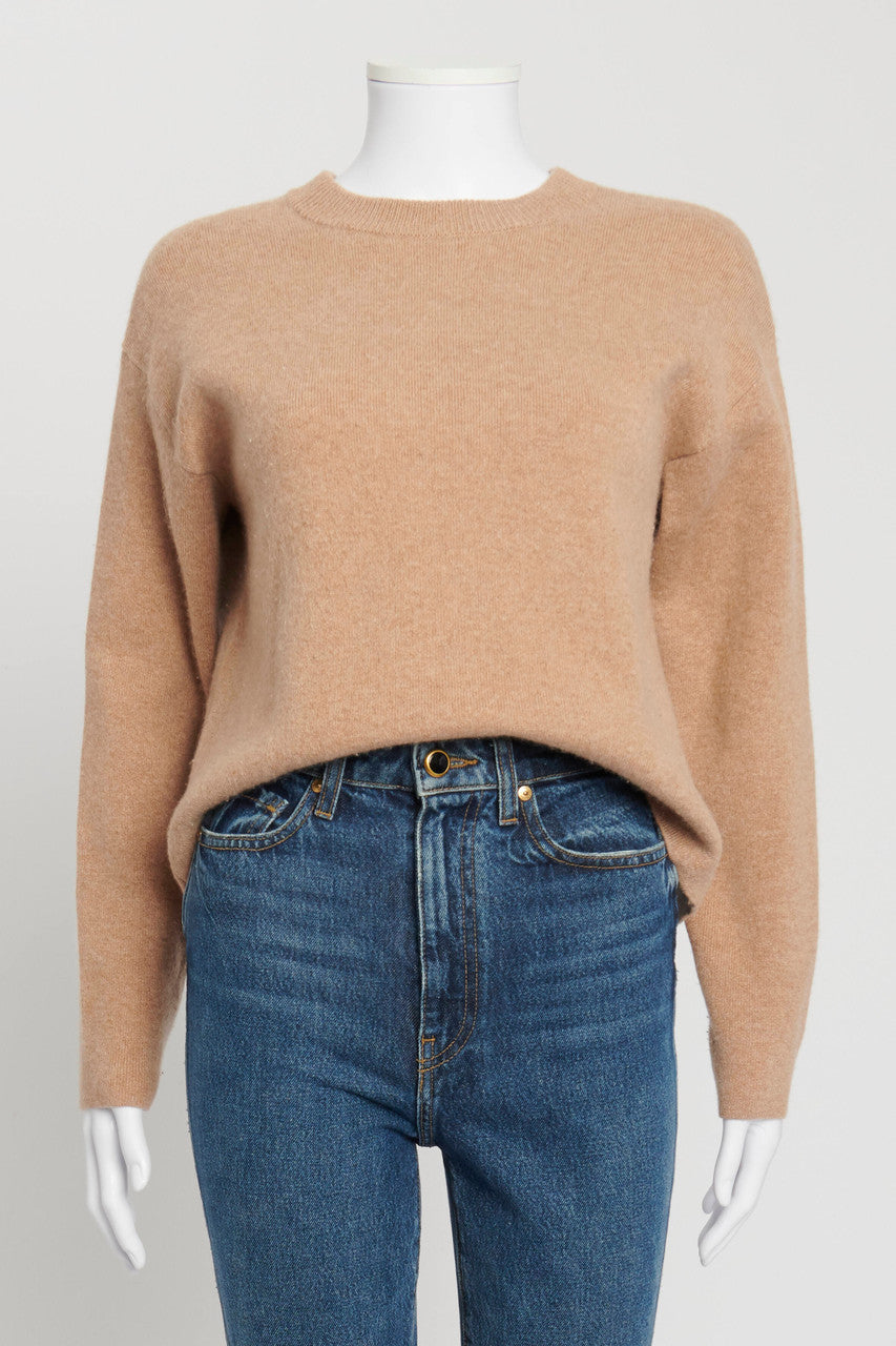 Camel Cashmere Back Tie Cropped Sweater