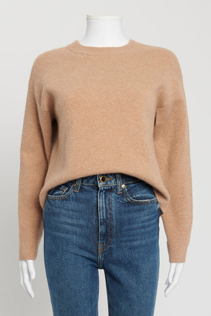 Camel Cashmere Back Tie Cropped Sweater