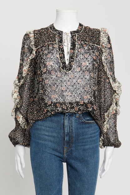 Multi Coloured Floral Print Silk Blouse