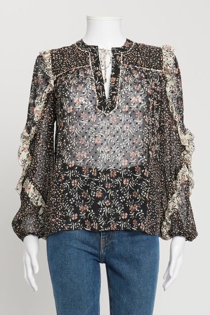 Multi Coloured Floral Print Silk Blouse
