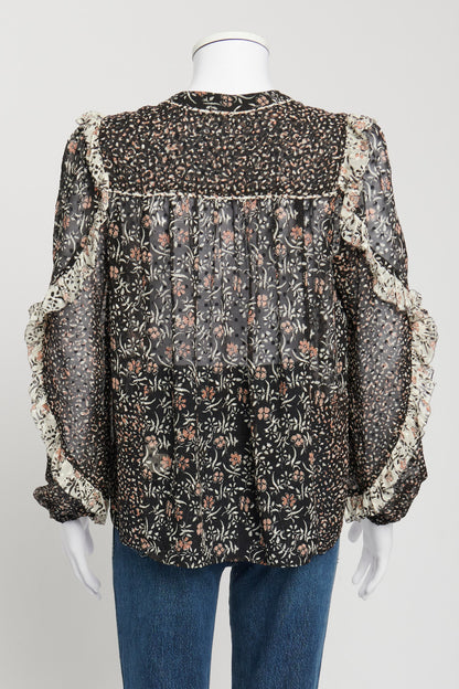 Multi Coloured Floral Print Silk Blouse