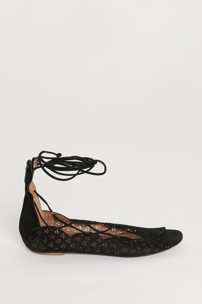 Black Suede Lace up Gladiator Sandals