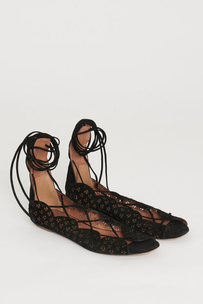 Black Suede Lace up Gladiator Sandals