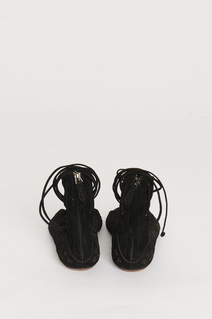 Black Suede Lace up Gladiator Sandals