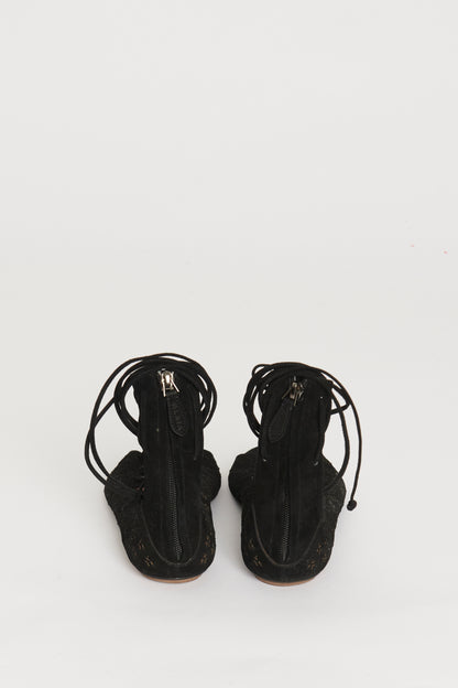 Black Suede Lace up Gladiator Sandals