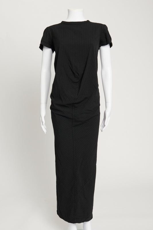 Black Fine Line Pattern Maxi Dress