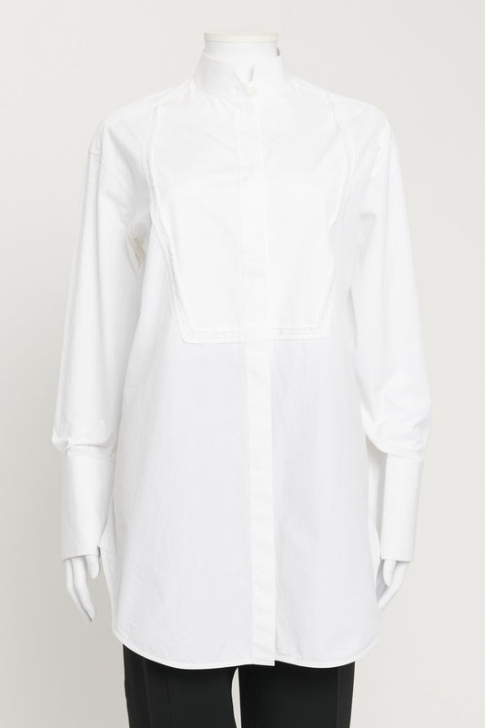 White Cotton Stitched Preowned Tuxedo Shirt